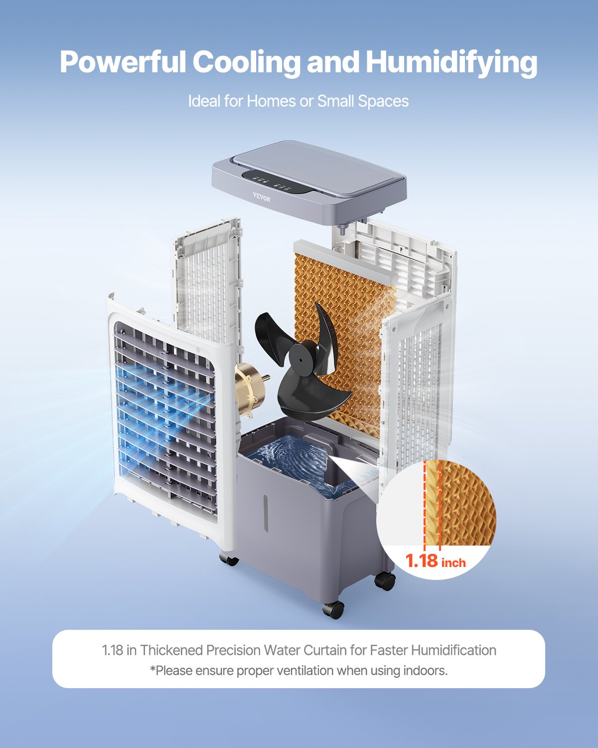 VEVOR Evaporative Air Cooler, 1800 CFM with 6.8 Gallon Water Tank Swamp Cooler, Portable Cooling Fan with Remote Control, 12H Timer, 4 Ice Boxes, Quiet Operation, 3 Wind Speeds for Outdoor Indoor Use
