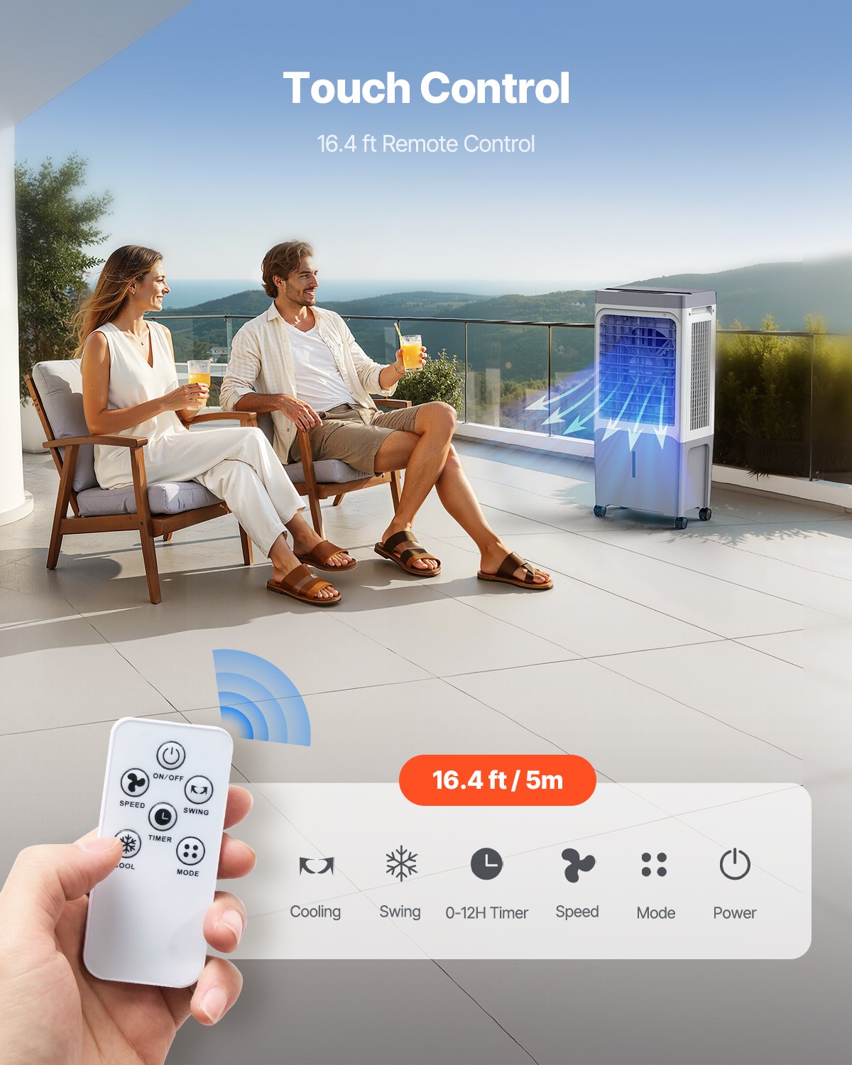 VEVOR Evaporative Air Cooler, 1800 CFM with 6.8 Gallon Water Tank Swamp Cooler, Portable Cooling Fan with Remote Control, 12H Timer, 4 Ice Boxes, Quiet Operation, 3 Wind Speeds for Outdoor Indoor Use