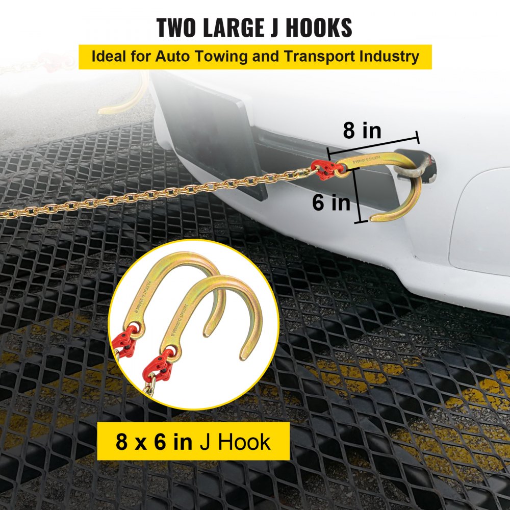 VEVOR V Bridle Chain, 5/16 in x 2 ft Bridle Tow Chain, Grade 80 V-Bridle Transport Chain, 9260 Lbs Break Strength with TJ Hooks and Crab Hooks, Heavy Duty Pear Link Connector and Chain Shorteners