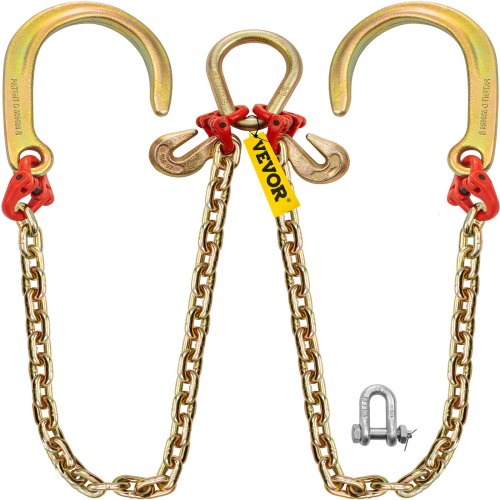 Cadena de brida VEVOR V, cadena de remolque de brida de 5/16 pulg. x 3 pies, cadena de transporte de brida en V de grado 80, resistencia a la rotura de 9260 lb con ganchos en J y ganchos tipo cangrejo, conector de eslabón de pera resistente y acortadores de cadena