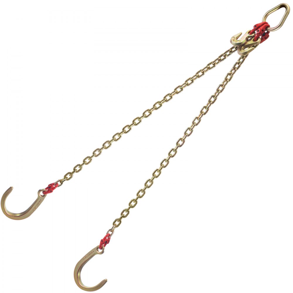 VEVOR V Bridle Chain, 8 mm x 0.9 m Bridle Tow Chain, Grade 80 V-Bridle Transport Chain, 4.2 tons Break Strength with J Hooks and Crab Hooks, Heavy Duty Pear Link Connector and Chain Shorteners