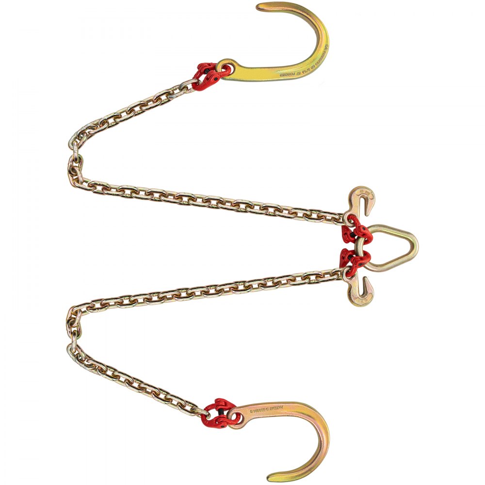 VEVOR V Bridle Chain, 8 mm x 0.9 m Bridle Tow Chain, Grade 80 V-Bridle Transport Chain, 4.2 tons Break Strength with J Hooks and Crab Hooks, Heavy Duty Pear Link Connector and Chain Shorteners