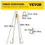 VEVOR V Bridle Chain, 8 mm x 0.9 m Bridle Tow Chain, Grade 80 V-Bridle Transport Chain, 4.2 tons Break Strength with J Hooks and Crab Hooks, Heavy Duty Pear Link Connector and Chain Shorteners