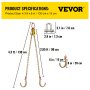 VEVOR V Bridle Chain, 5/16 in x 3 ft Bridle Tow Chain, Grade 80 V-Bridle Transport Chain, 9260 Lbs Break Strength with J Hooks and Crab Hooks, Heavy Duty Pear Link Connector and Chain Shorteners