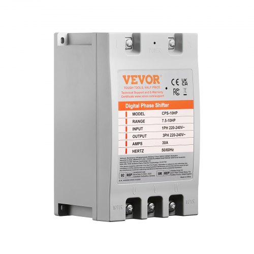 VEVOR 3 Phase Converter- 10HP 30A 220V Single Phase to 3 Phase Converter, Digital Phase Shifter for Residential & Light Commercial Use, 220V-240V Input/Output (One Converter Must Be Used on One Motor Only)