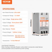 VEVOR Convertidor trifásico - Convertidor monofásico a trifásico de 10HP 30A 220V, cambiador de fase digital para uso residencial y comercial ligero, entrada/salida de 220V-240V (un convertidor para un solo motor)