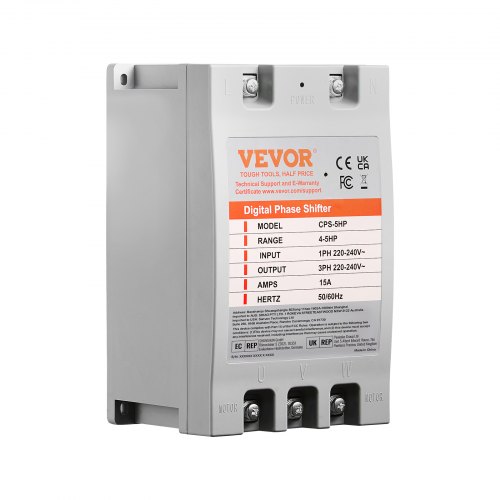 VEVOR 3 Phase Converter- 5HP 15A 220V Single Phase to 3 Phase Converter, Digital Phase Shifter for Residential and Light Commercial Use, 220V-240V Input/Output (One Converter Must Be Used on One Motor Only)