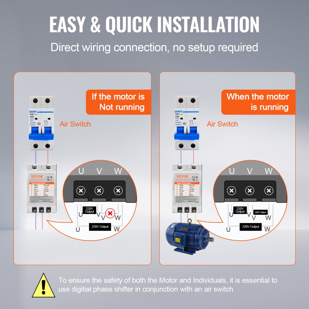 VEVOR 3 Phase Converter- 7.5HP 23A 220V Single Phase to 3 Phase Converter, Digital Phase Shifter for Residential & Light Commercial Use, 220V Input/Output (One DPS Must Be Used on One Motor Only)