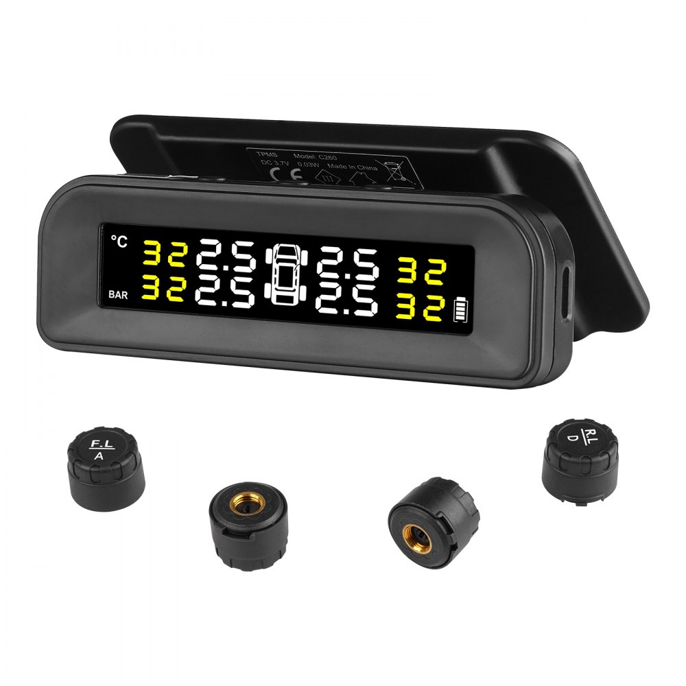 VEVOR RV Tire Pressure Monitoring System Real Time Solar Trailer TPMS 4 Sensors