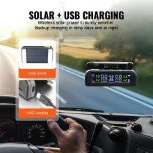 Sistema de monitoreo de presión de neumáticos para vehículos recreativos VEVOR con energía solar en tiempo real para remolques TPMS con 4 sensores