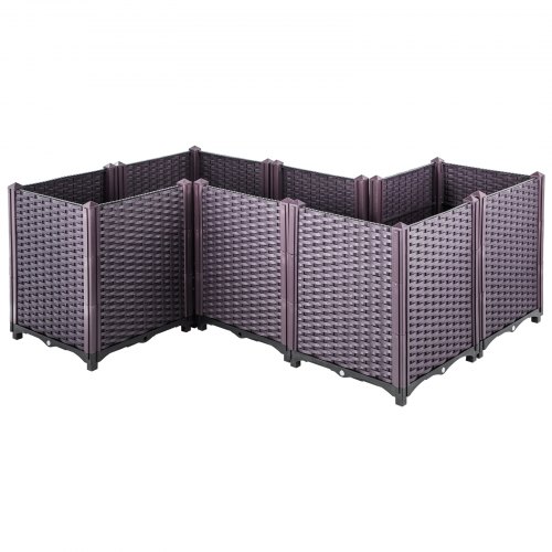 VEVOR Plastic Raised Garden Bed, 20.5" High Set of 5, Rattan Style Grow Planter Care Box Kit, Self-Watering Elevated for Herbs, Flowers, and Other Plants Indoor ot Outdoor, Brown