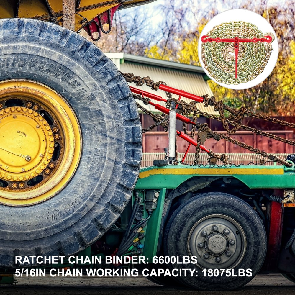 VEVOR Chain and Binder Kit, 5/16in-3/8in Ratchet Load Binders with 6600lbs Working Strength, Ratchet Binders and Chains, 5/16in x 20ft Chains w/ G70 Hooks, for Truck, Tie Down, Hauling, Towing Kit