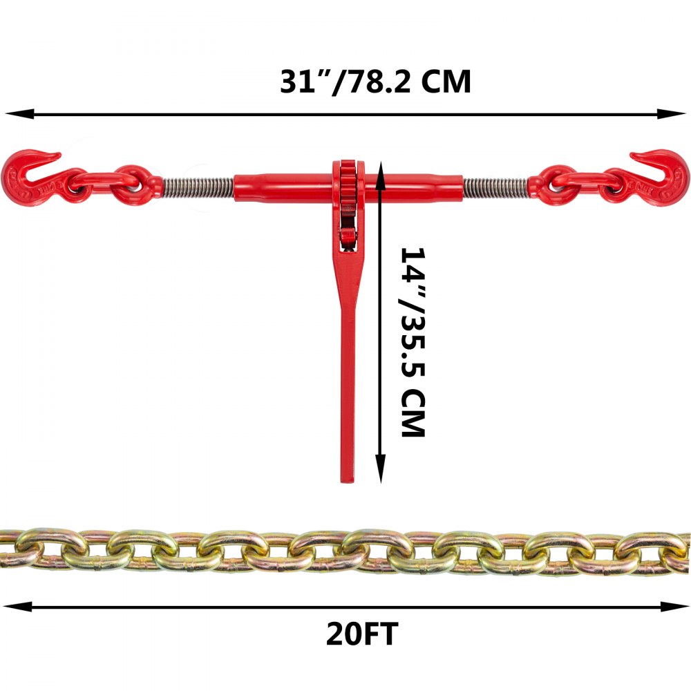 VEVOR Chain and Binder Kit, 5/16in-3/8in Ratchet Load Binders with 6600lbs Working Strength, Ratchet Binders and Chains, 5/16in x 20ft Chains w/ G70 Hooks, for Truck, Tie Down, Hauling, Towing Kit