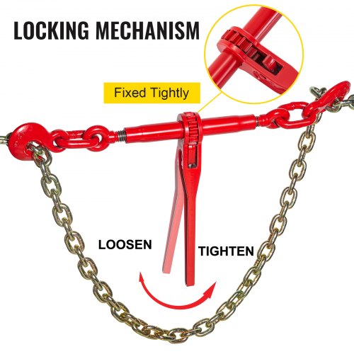 VEVOR Chain Binder 3/8in-1/2in, Ratchet Load Binder 9215lbs Capacity, Ratchet Lever Binder w/ G70 Hooks, Adjustable Length, Ratchet Chain Binder for Tie Down, Hauling, Towing, 2 Packs in Red