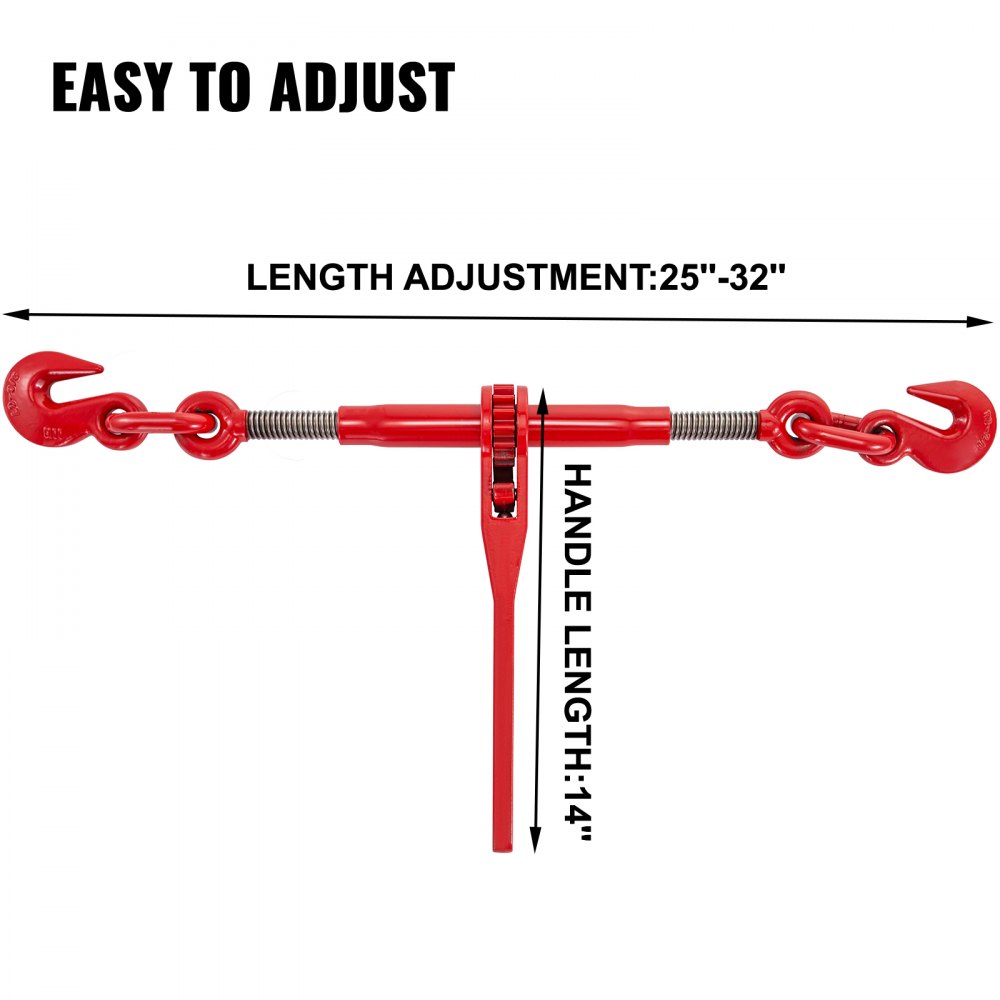 VEVOR Chain Binder 10-13 mm, Ratchet Load Binder 4.18 t Capacity, Ratchet Lever Binder with G70 Hooks, Adjustable Length, Ratchet Chain Binder for Tie Down, Hauling, Towing, 2 Packs in Red
