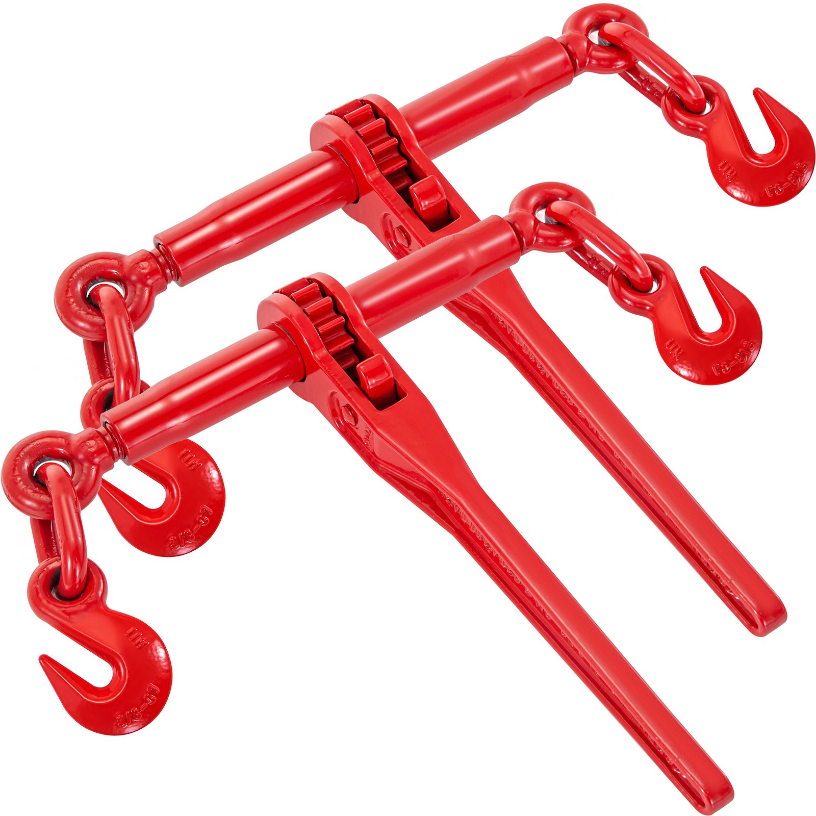 red VEVOR ratchet binders with hooks and levers against a white background.