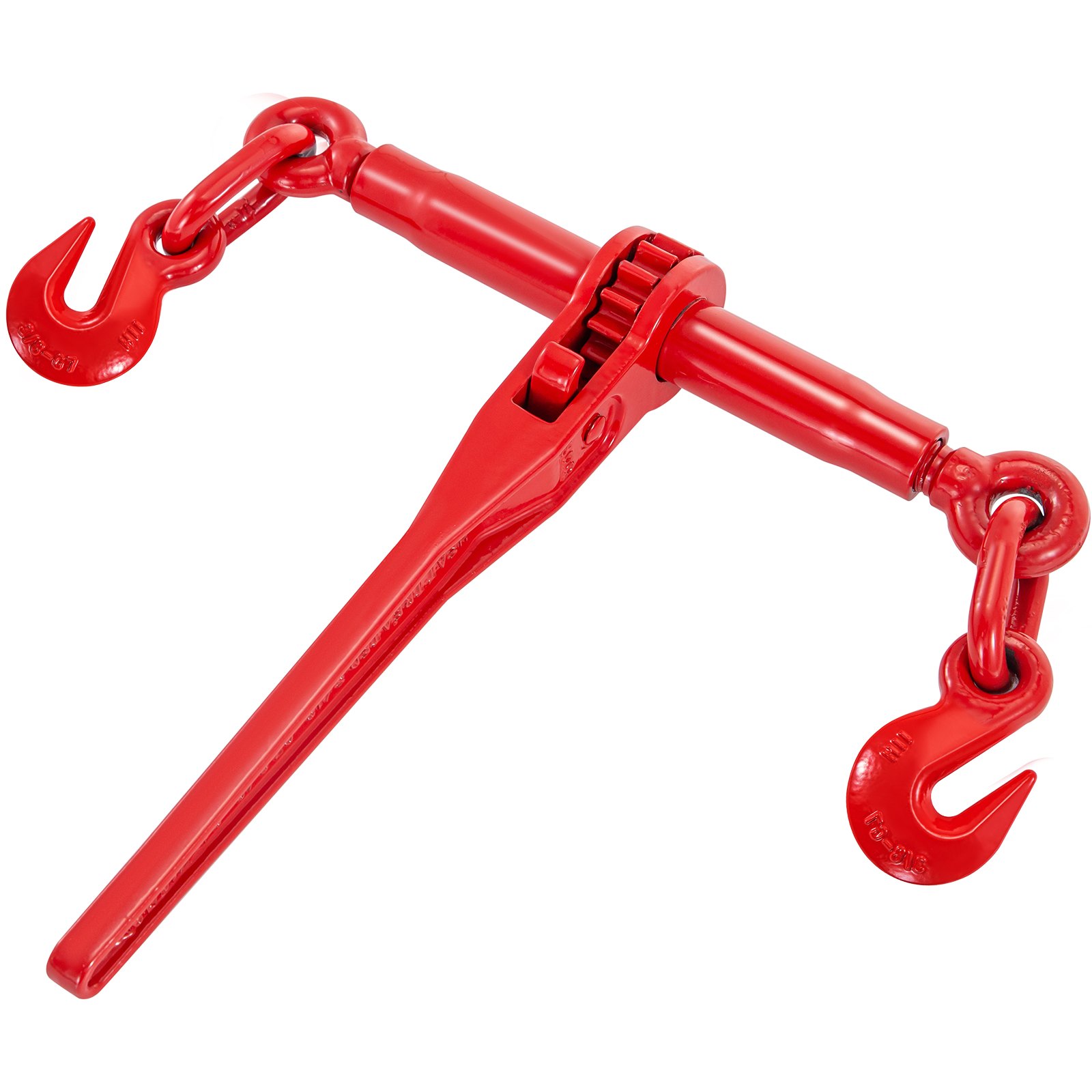 red VEVOR ratchet binders with hooks on both ends.