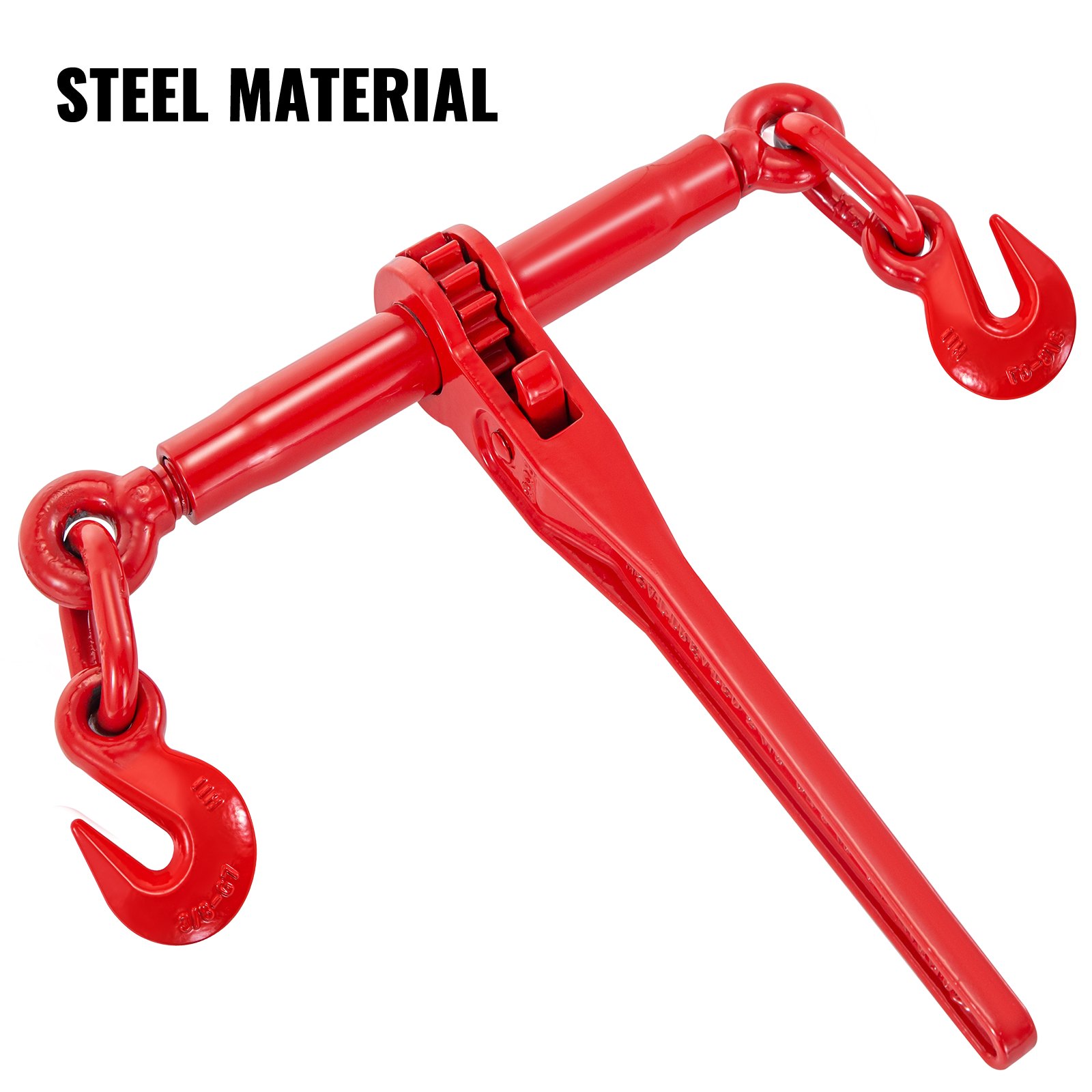 red steel VEVOR ratchet binders with hooks on a white background.