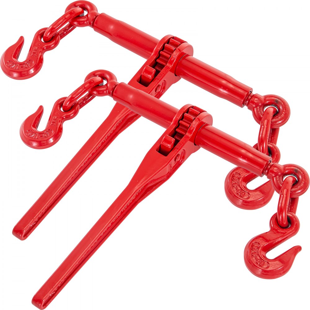 VEVOR Chain Binder 8-10 mm, Ratchet Load Binder 3 t Capacity, Ratchet Lever Binder with G70 Hooks, Adjustable Length, Ratchet Chain Binder for Tie Down, Hauling, Towing, 2-pack in Red
