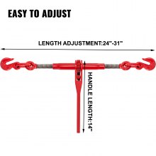 VEVOR Chain Binder 5/16-3/8, Ratchet Load Binder 6600lbs Capacity, Ratchet Lever Binder with G70 Hooks, Adjustable Length, Ratchet Chain Binder for Tie Down, Hauling, Towing, Red