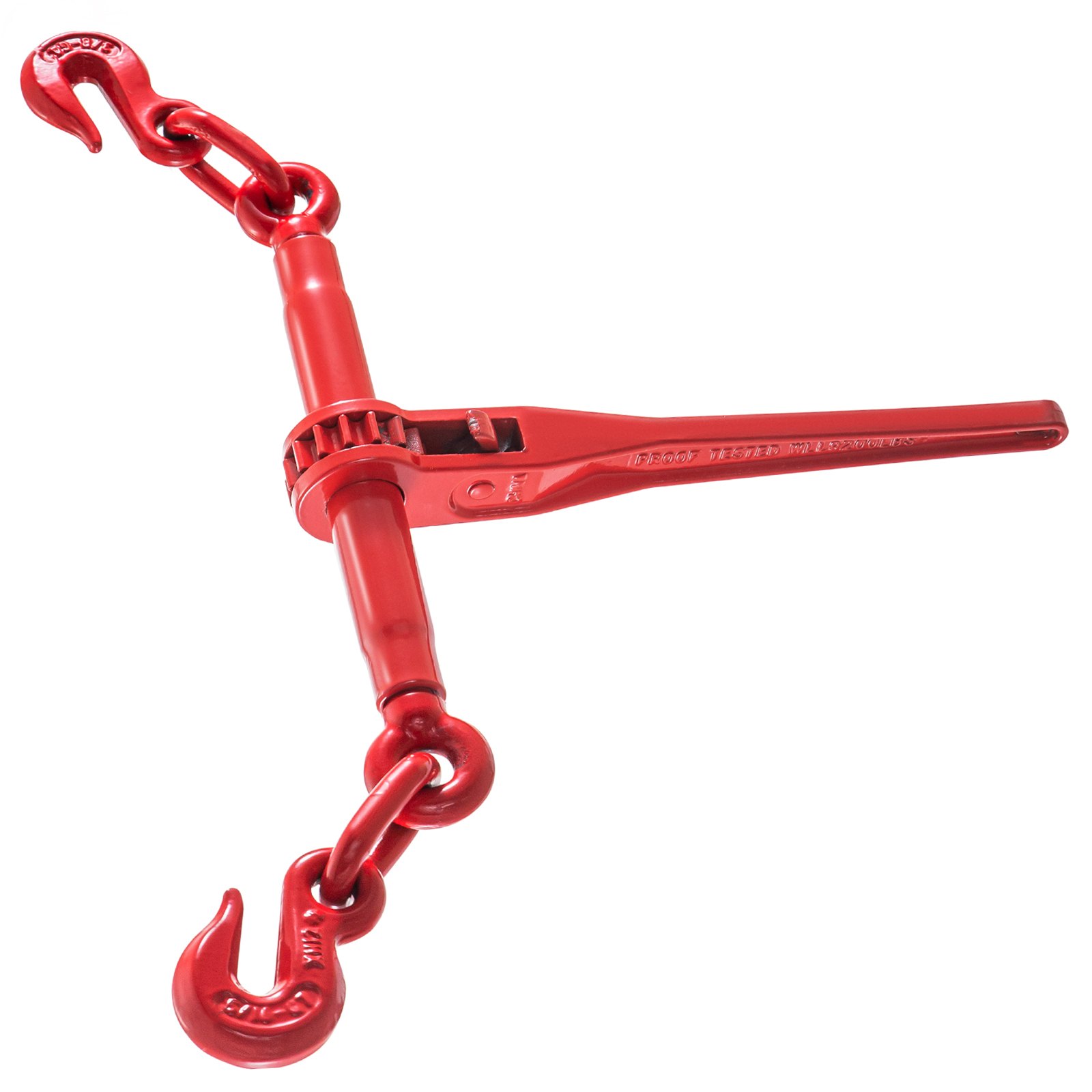VEVOR Chain Binder 5/16-3/8, Ratchet Load Binder 6600lbs Capacity, Ratchet Lever Binder with G70 Hooks, Adjustable Length, Ratchet Chain Binder for Tie Down, Hauling, Towing, Red