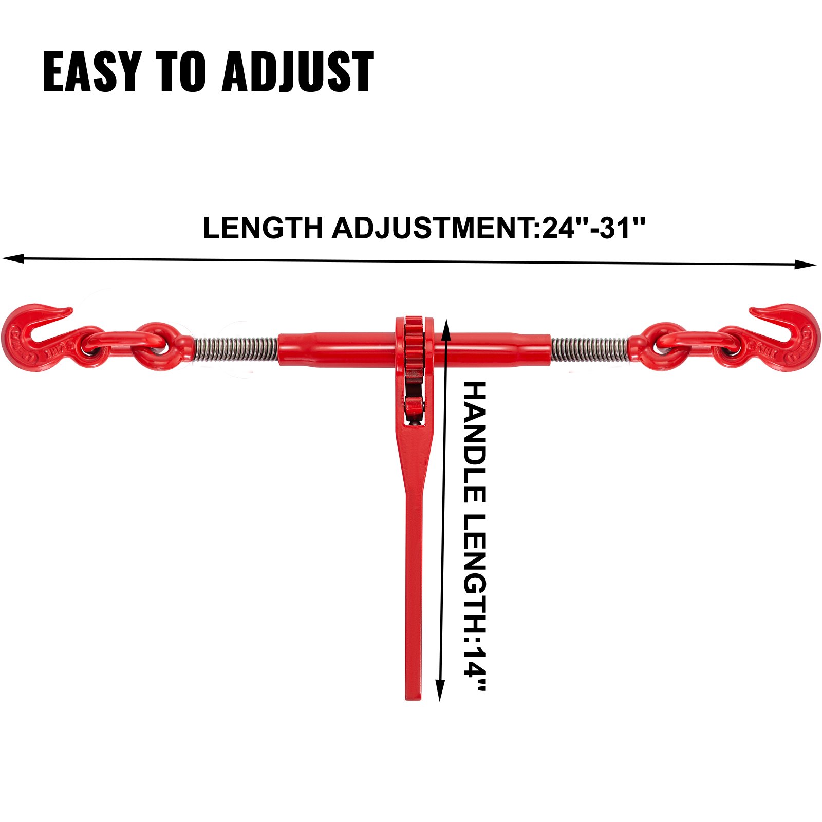 VEVOR Chain Binder 8-10 mm, Ratchet Load Binder 3 t Capacity, Ratchet Lever Binder with G70 Hooks, Adjustable Length, Ratchet Chain Binder for Tie Down, Hauling, Towing, 2-pack in Red