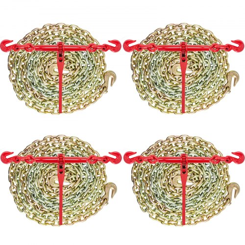 VEVOR Chain and Binder Kit 5/16in-3/8in, Ratchet Load Binders 6600lbs Working Strength, Ratchet Binders and Chains, 5/16in x 12ft Chains w/ G70 Hooks, for Truck, Tie Down, Hauling, Towing