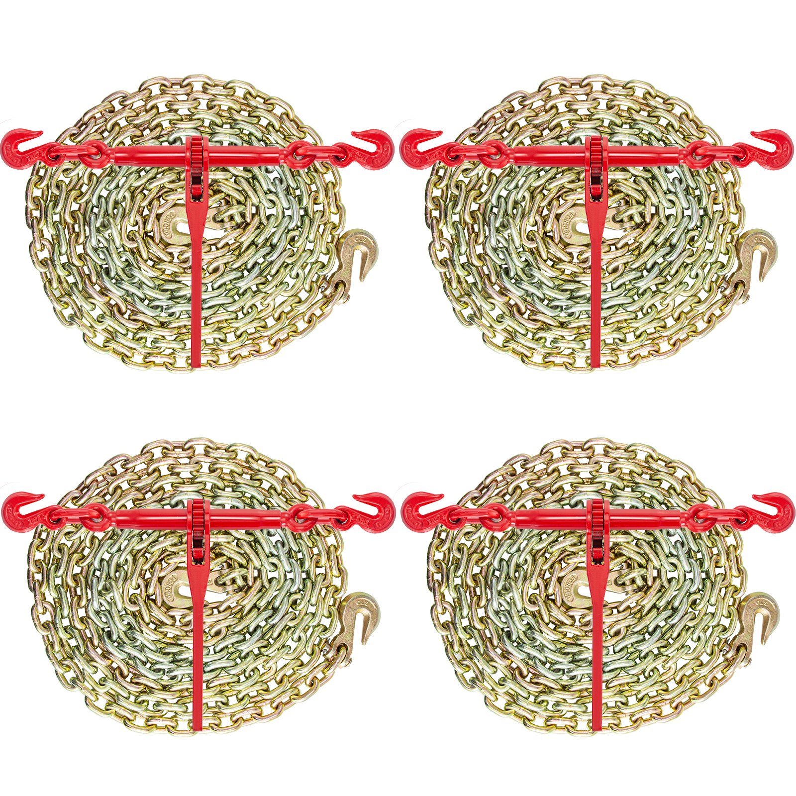VEVOR Chain and Binder Kit 5/16in-3/8in, Ratchet Load Binders 6600lbs Working Strength, Ratchet Binders and Chains, 5/16in x 12ft Chains w/ G70 Hooks, for Truck, Tie Down, Hauling, Towing