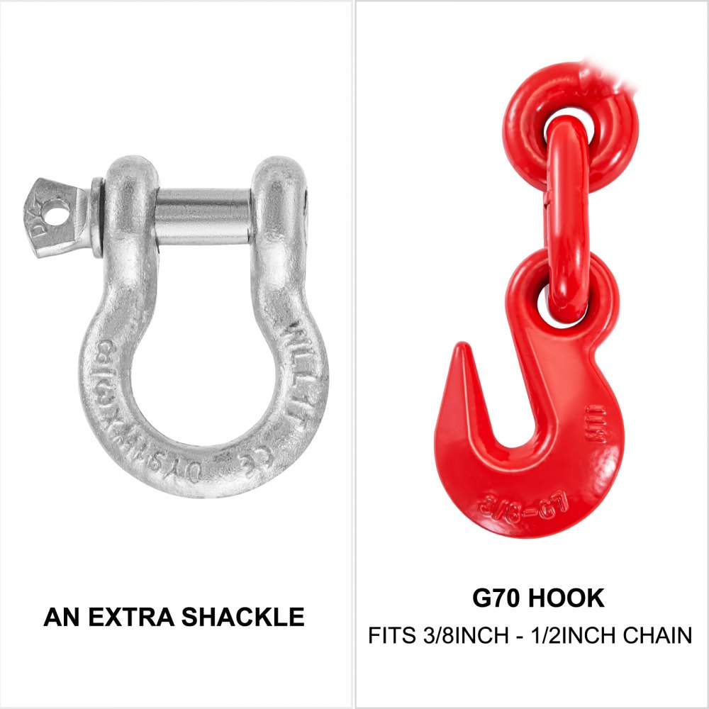 VEVOR Chain Binder 3/8in-1/2in, Ratchet Load Binder 9215lbs Capacity, Ratchet Lever Binder with G70 Hooks, Adjustable Length, Ratchet Chain Binder for Tie Down, Hauling, Towing, 4-pack in Red