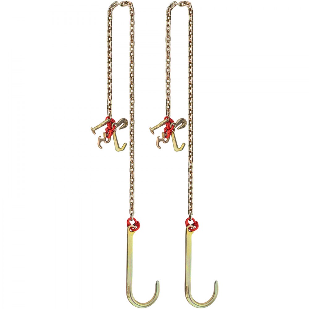 VEVOR J Hook Chain, 5/16 in x 8 ft Tow Chain Bridle, Grade 80 J Hook Transport Chain, 9260 Lbs Break Strength with RJT Hooks & Grab Hooks, Tow Hooks for Trucks, Heavy Duty J Hook and Chain Shorteners