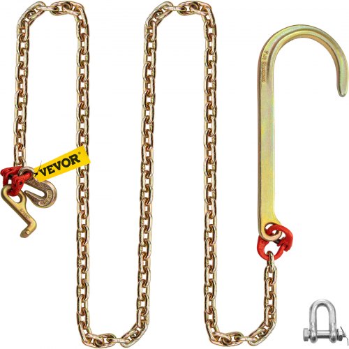 VEVOR J Hook Chain, 5/16 in x 10 ft Tow Chain Bridle, Grade 80 J Hook Transport Chain, 9260 Lbs Break Strength with JT Hook & Grab Hook, Tow Hooks for Trucks, Heavy Duty J Hook and Chain Shorteners