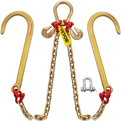 VEVOR V Bridle Chain, 5/16 in x 2 ft Tow Chain Bridle, Grade 80 V-Bridle Transport Chain, 9260 Lbs Break Strength with j Hooks & Grab Hooks, Heavy Duty Pear Link Connector and Chain Shorteners