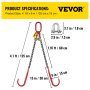 VEVOR V Bridle Chain, 3/8 in x 2 ft Tow Chain Bridle, Grade 80 V-Bridle Transport Chain, 11023 Lbs Break Strength with J Hooks & Grab Hooks, Heavy Duty Pear Link Connector and Chain Shorteners