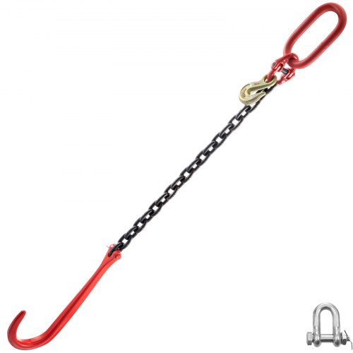 VEVOR J Hook Chain, 3/8 in x 2 ft Tow Chain Bridle, Grade 80 J Hook Transport Chain, 11023 Lbs Break Strength with J Hook & Grab Hook, Tow Hooks for Trucks, Heavy Duty J Hook and Chain Shorteners