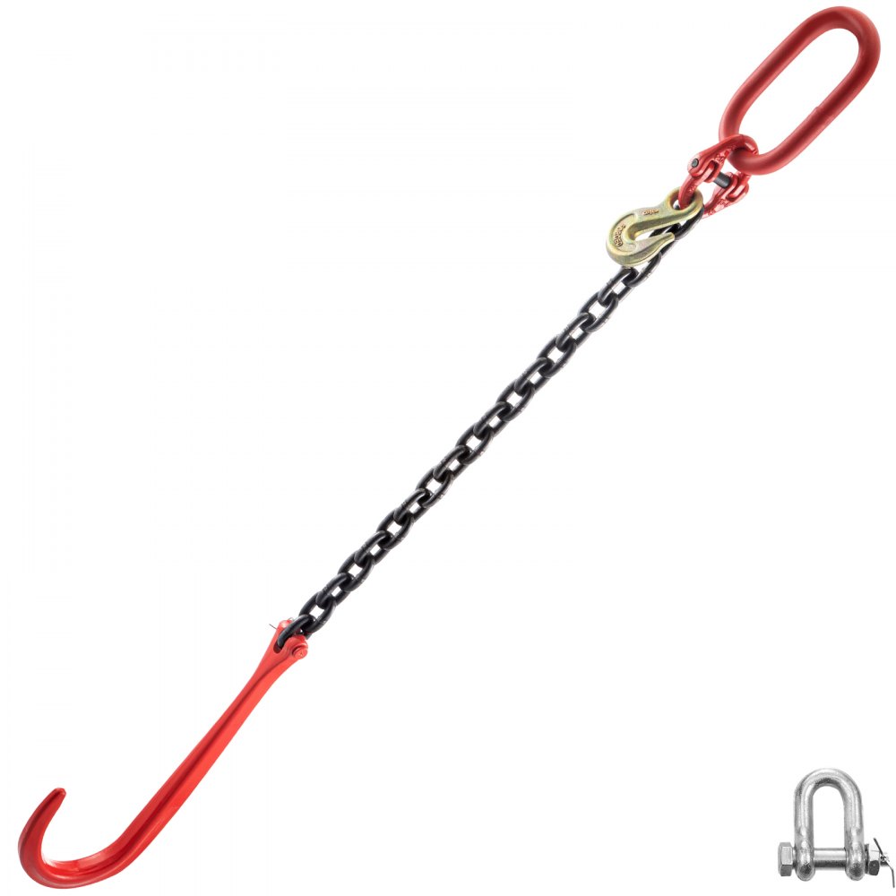 VEVOR 3/8"x2' Long Shank J Hook Tow Chain w/ 15" Large J Hook & Grab Hook X1