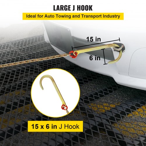 VEVOR J Hook Chain, 5/16 in x 6 ft Tow Chain Bridle, Grade 80 J Hook Transport Chain, 9260 Lbs Break Strength with j Hook & Grab Hook, Tow Hooks for Trucks, Heavy Duty J Hook and Chain Shorteners
