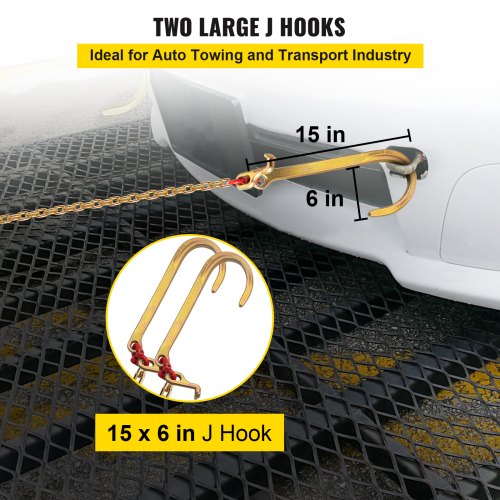 VEVOR V Bridle Chain, 5/16 in x 2 ft Bridle Tow Chain, Grade 80 V-Bridle Transport Chain, 9260 Lbs Break Strength with TJ Hooks and Crab Hooks, Heavy Duty Pear Link Connector and Chain Shorteners