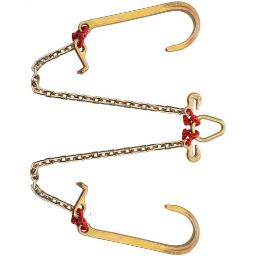 VEVOR V Bridle Chain, 5/16 in x 2 ft Bridle Tow Chain, Grade 80 V-Bridle Transport Chain, 9260 Lbs Break Strength with TJ Hooks and Crab Hooks, Heavy Duty Pear Link Connector and Chain Shorteners