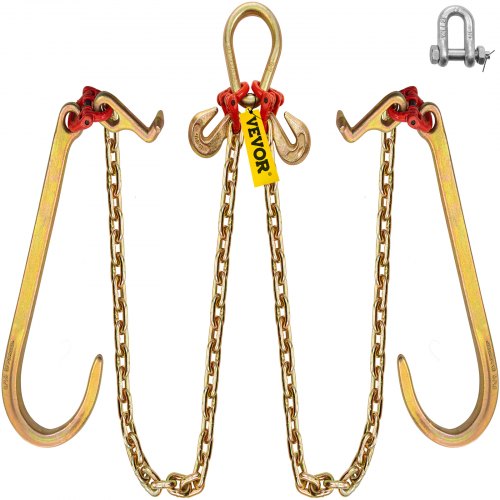 VEVOR V Bridle Chain, 5/16 in x 3 ft Bridle Tow Chain, Grade 80 V-Bridle Transport Chain, 9260 Lbs Break Strength with TJ Hooks and Crab Hooks, Heavy Duty Pear Link Connector and Chain Shorteners