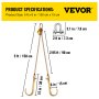 VEVOR V Bridle Chain, 5/16 in x 3 ft Bridle Tow Chain, Grade 80 V-Bridle Transport Chain, 9260 Lbs Break Strength with TJ Hooks and Crab Hooks, Heavy Duty Pear Link Connector and Chain Shorteners