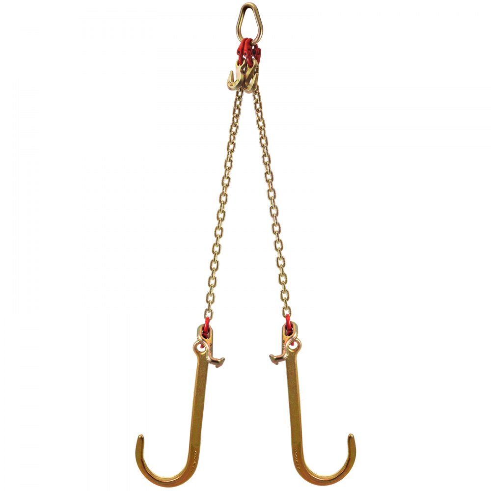 VEVOR V Bridle Chain, 5/16 in x 2 ft Bridle Tow Chain, Grade 80 V-Bridle Transport Chain, 9260 Lbs Break Strength with TJ Hooks and Crab Hooks, Heavy Duty Pear Link Connector and Chain Shorteners