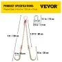 VEVOR G80 V Bridle Chain, 5/16" x 2' Towing Chain Bridle with 15" J Hooks, T Hooks & Grab Hooks, Heavy Duty Transport Chain Bridle with 10800 lbs Safe Working Load for Flatbed Truck Wrecker Recovery