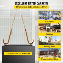 VEVOR 5/16"x2' G80 Tow Chain J Hook V-Chain Bridle Grab & T Hook Wrecker 10800lb