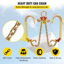 VEVOR 5/16"x2' G80 Tow Chain J Hook V-Chain Bridle Grab & T Hook Wrecker 10800lb