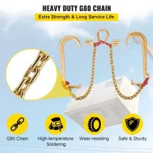 VEVOR V Bridle Chain, 8 mm x 60 cm Bridle Tow Chain, Grade 80 V-Bridle Transport Chain, 4898 kg Break Strength with TJ Hooks and Crab Hooks, Heavy Duty Pear Link Connector and Chain Shorteners