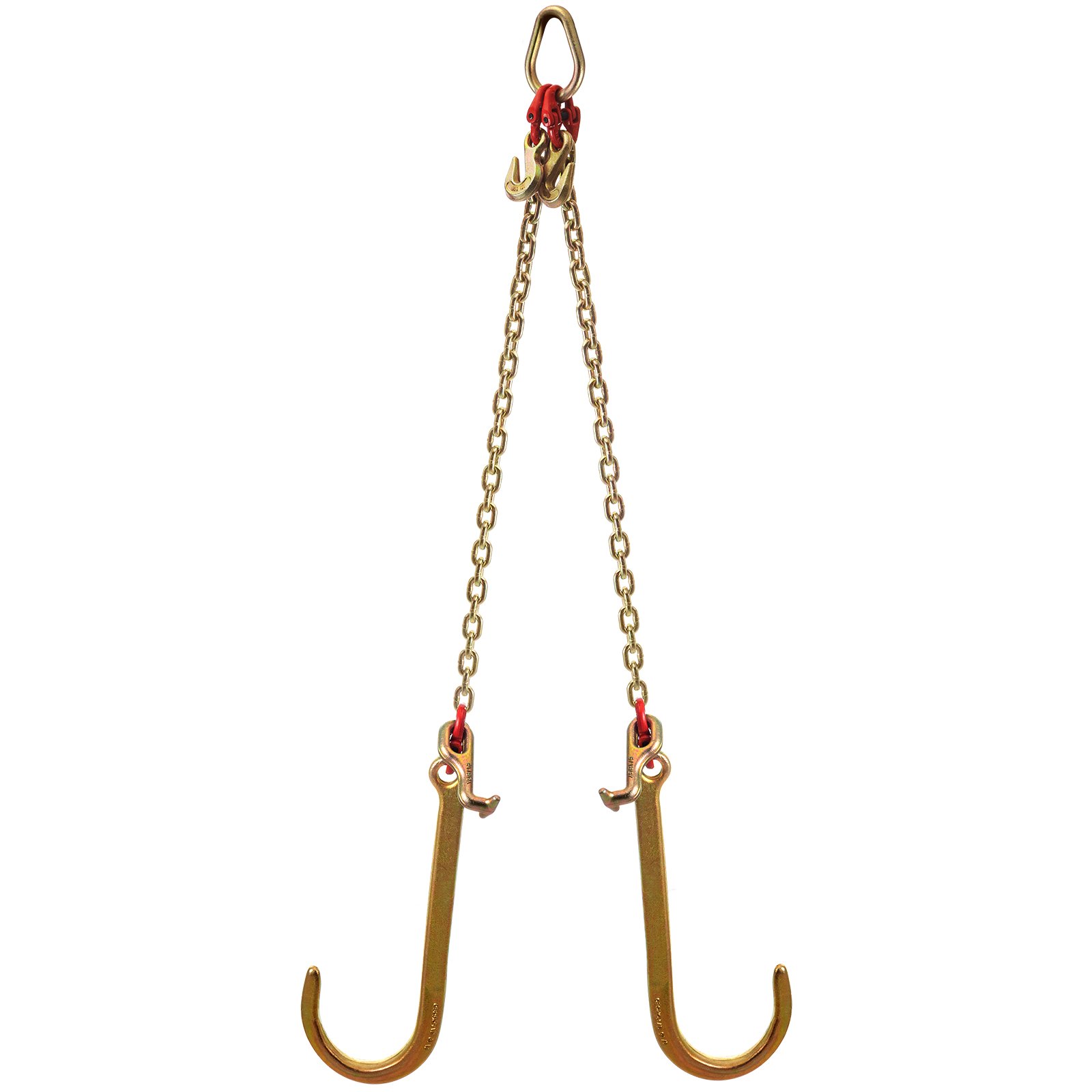 VEVOR V Bridle Chain, 5/16 in x 2 ft Bridle Tow Chain, Grade 80 V-Bridle Transport Chain, 9260 Lbs Break Strength with TJ Hooks and Crab Hooks, Heavy Duty Pear Link Connector and Chain Shorteners