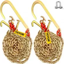 VEVOR J Hook Chain, 2PCS 5/16" x 10' G80 15" Long Shank J Hook Tow Chain with RTJ Cluster Hook & Grab Hook, 5400 lbs Working Load, Heavy Duty Transport Truck Chain for Wrecker Recovery Trailer Towing