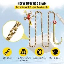 VEVOR J Hook Chain, 5/16 in x 10 ft Bridle Tow Chain, G80 Bridle Transport Chain, Alloy Steel Chain with 2 G70 J Hooks, 9260 Lbs Break Strength Tow Hooks for Trucks, J Hooks Towing Straps 2PCS