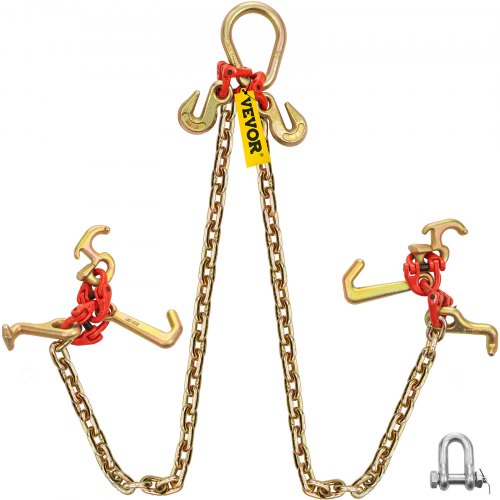 VEVOR V Bridle Chain, 5/16 in x 2 ft Tow Chain Bridle, Grade 80 V-Bridle Transport Chain, 9260 Lbs Break Strength with RTJ Hooks & Grab Hooks, Heavy Duty Pear Link Connector and Chain Shorteners