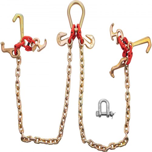VEVOR 0.3"X35.4" G80 Alloy Steel Chain J Hook Chains for Towing, V Chain with TJ Hooks and Crab Hooks, 9260 lbs Working Load Limit Bridle Tow Chain, Tow Hooks for Trucks, J Hooks Towing Straps 2PCS